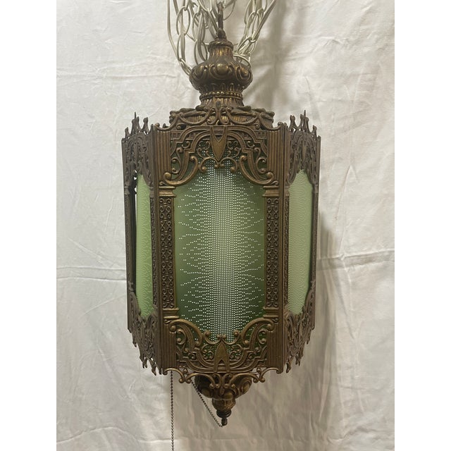 Hollywood Regency Vintage Brass Swag Lamp For Sale - Image 3 of 7
