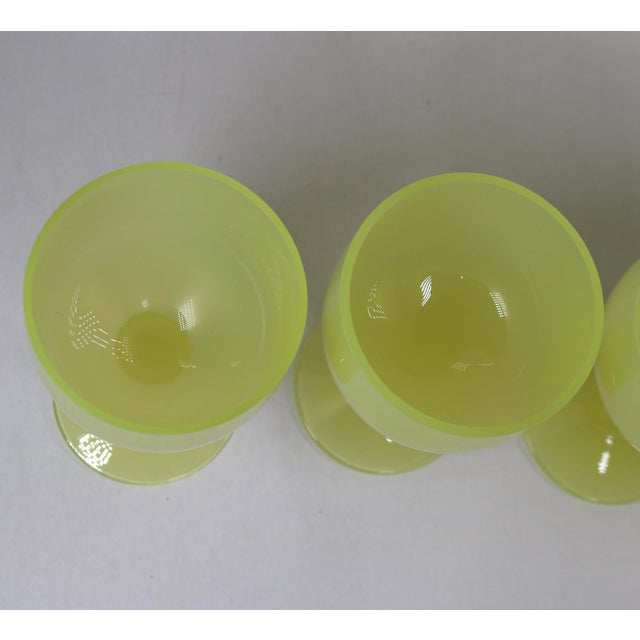1930s 1930s Rare French Yellow Opaline Wine Glasses Attributed to Portieux Vallerysthal - Set of 5 For Sale - Image 5 of 10