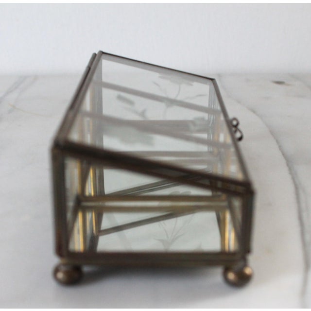 Vintage Brass & Etched Glass Lidded Trinket or Jewelry Box For Sale In Milwaukee - Image 6 of 9