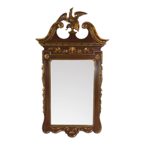 Vintage Stroupe Chippendale Mahogany Gilt Eagle Crested Wall Mirror