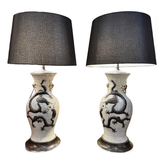 Pair Chinese Porcelain Dragon Vases Fitted as Lamps For Sale