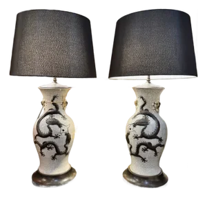 Pair Chinese Porcelain Dragon Vases Fitted as Lamps