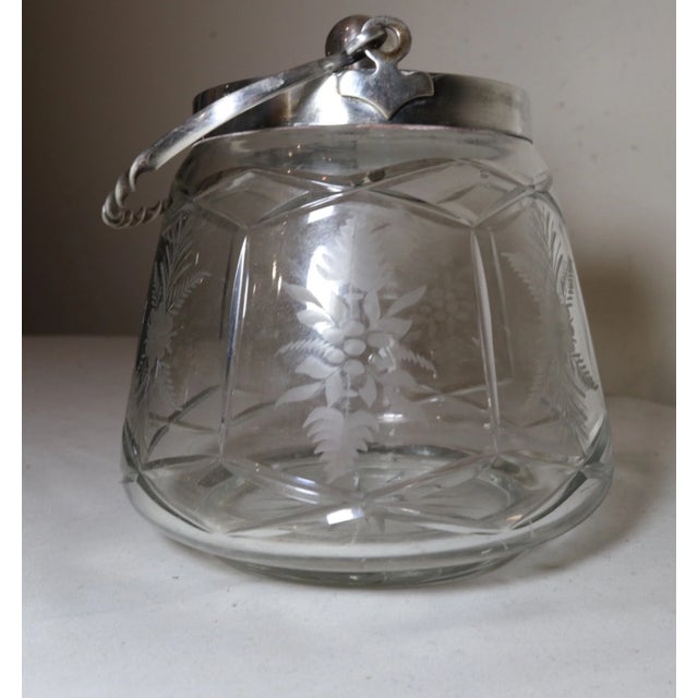 1920s Antique Nickel Silver Plated Cut Crystal Floral Biscuit Cookie Jar Ice Bucket For Sale - Image 5 of 12