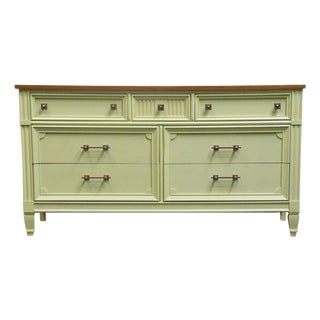 Bassett Furniture Ticino Collection Cream Painted 57" Double Dresser W. Solid Cherry Top 238-96-237 For Sale
