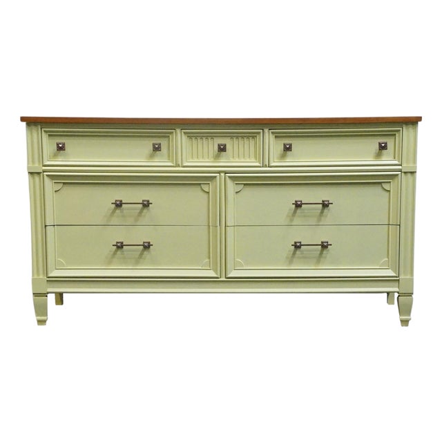 Bassett Furniture Ticino Collection Cream Painted 57" Double Dresser W. Solid Cherry Top 238-96-237 For Sale