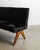 A very rare and iconic french mid century wooden "public bench" in dark stained teak and newer dark brown pony hair...