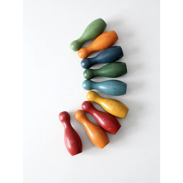 Wood Vintage Colorful Wooden Skittles Tabletop Bowling Game For Sale - Image 7 of 12