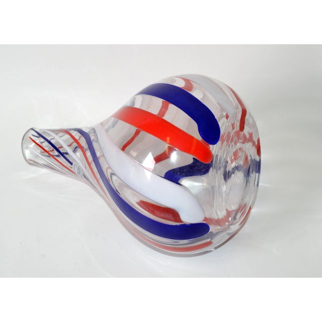 Murano Marked Italian Blown Murano Decorative Vase Swirls of Red, White & Blue Color For Sale - Image 4 of 13