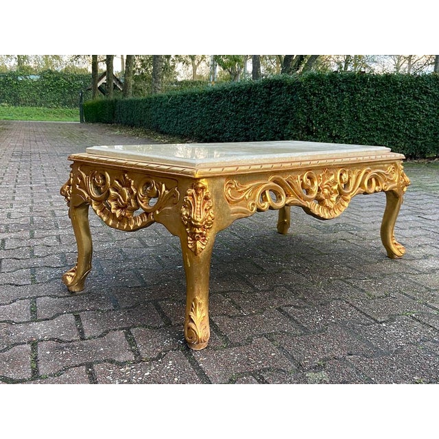 1970s Italian Artisan Baroque Gold Beech Marble Table For Sale - Image 6 of 12