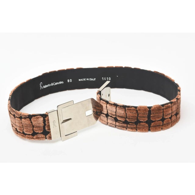 This stunning never used Italian Roberta di Camerino waist belt has cut velvet in brown and black and silver plate as the...