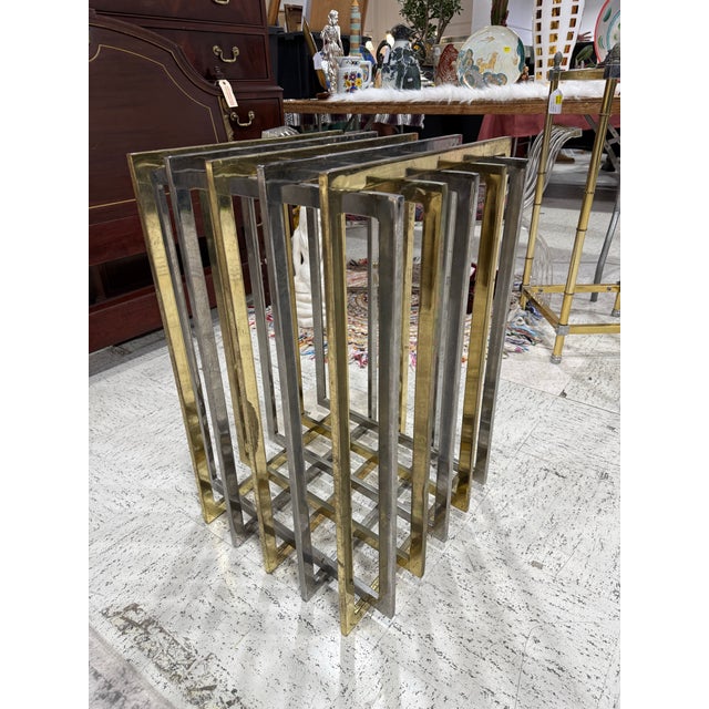 1970s Pierre Cardin Chrome and Brass Cage Dining Table Base France For Sale - Image 4 of 8