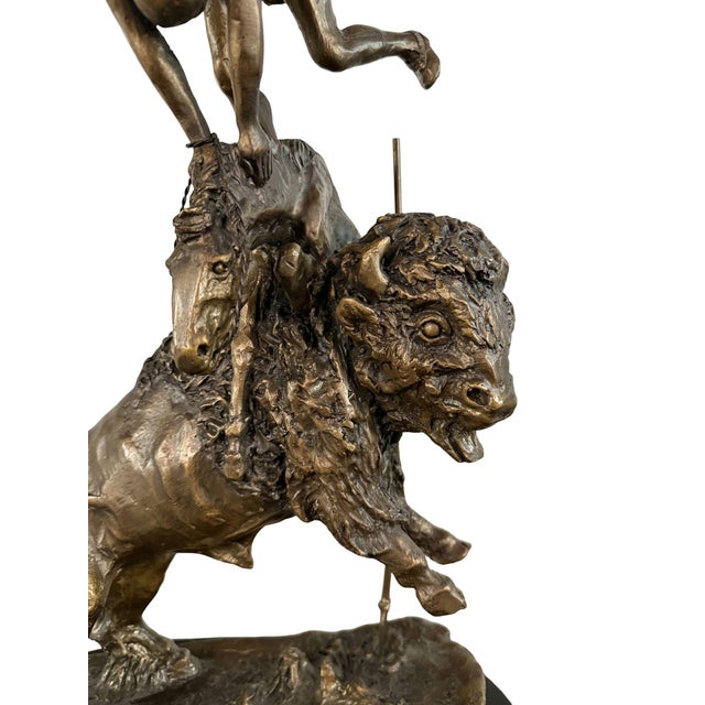 "Buffalo Horse" Signed Bronze Sculpture After Frederic Remington - 22" H For Sale - Image 4 of 13