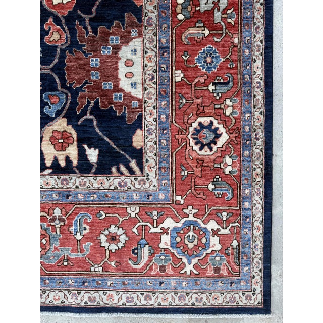 Navy Persian Heriz Design Hand-Knotted Wool Rug, 10'01 X 13'08 For Sale - Image 6 of 10