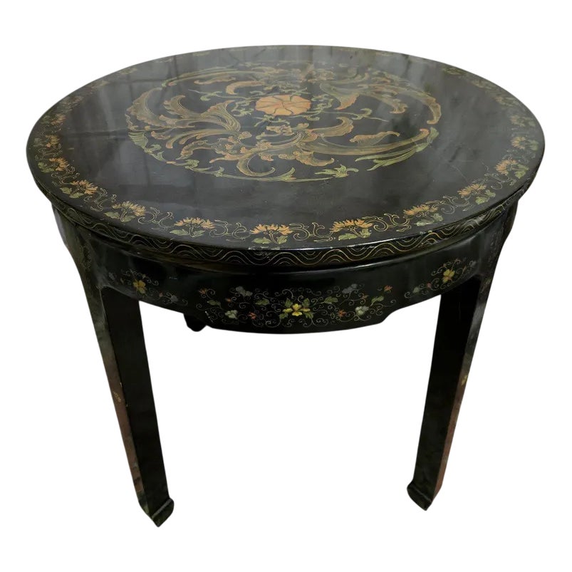 Asian Lacquered Side Table | Chairish