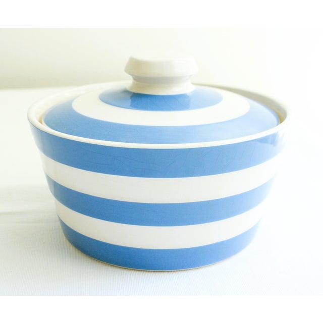 Handmade in England Striped Stonware Cornishware Teapot/Butter Dish For Sale - Image 9 of 9