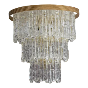 1960s Lucite and Brass Icicle Waterfall Tiered Chandelier
