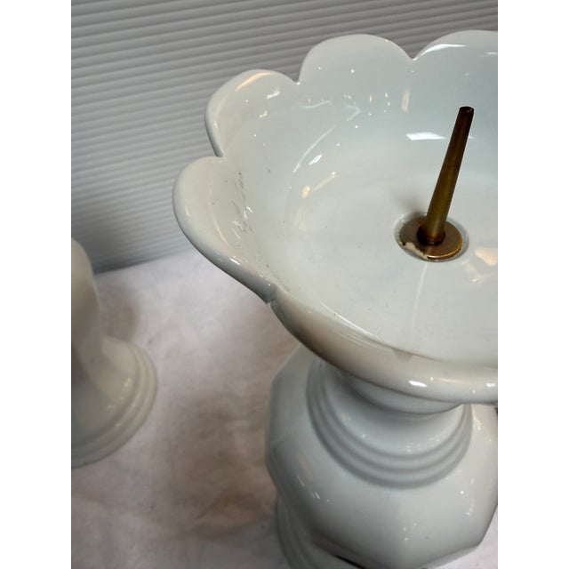 Lotus Shaped Ceramic Candle Holders, Pair For Sale - Image 9 of 12