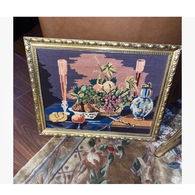 French Tapestry. Vintage French Tapestry Framed Needlepoint With Beading For Sale - Image 11 of 12