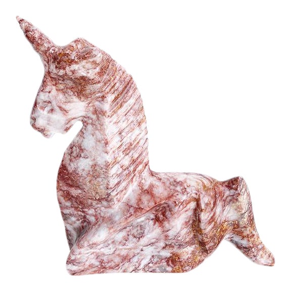 Mid Century Pink and White Stone Marble Unicorn Sculpture Chairish