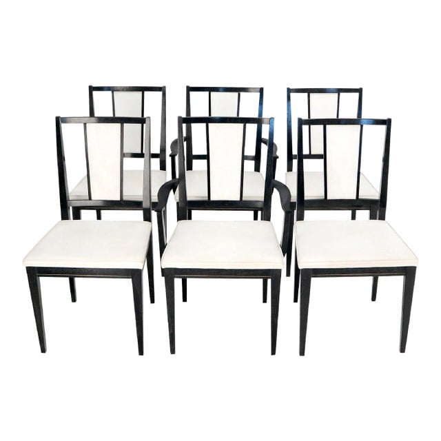 Set of Six Ebonized Cerused Walnut Dining Chairs For Sale