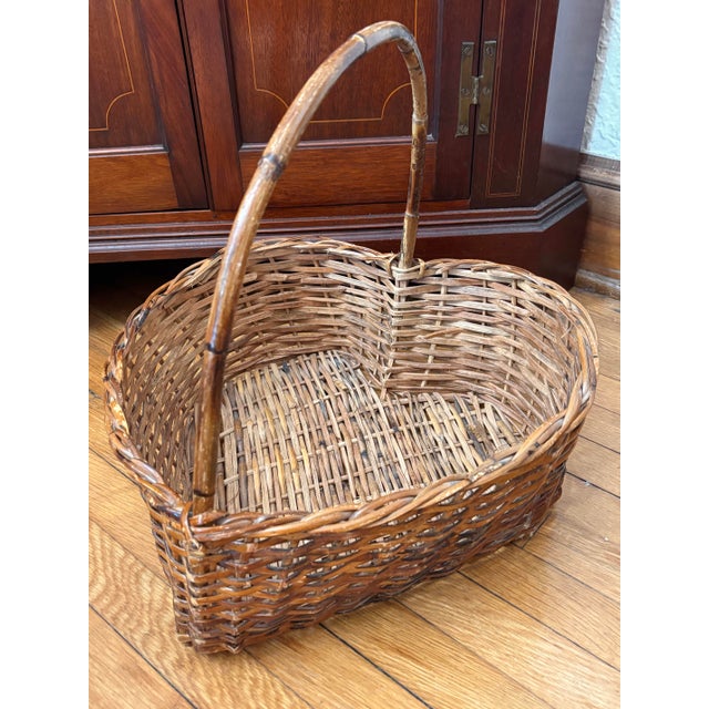 Large Antique Heart-Shaped Bamboo Basket With Handle For Sale - Image 10 of 10