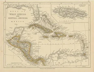 Antique Map of the West Indies and Central America by Lowry, 1852