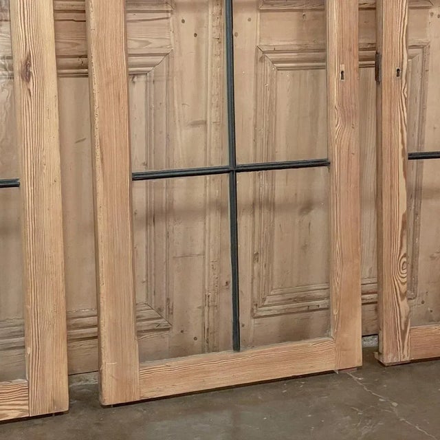 Rustic European Set of 3 Antique Solid Pine Windows With Hand-Rolled Glass For Sale - Image 3 of 13