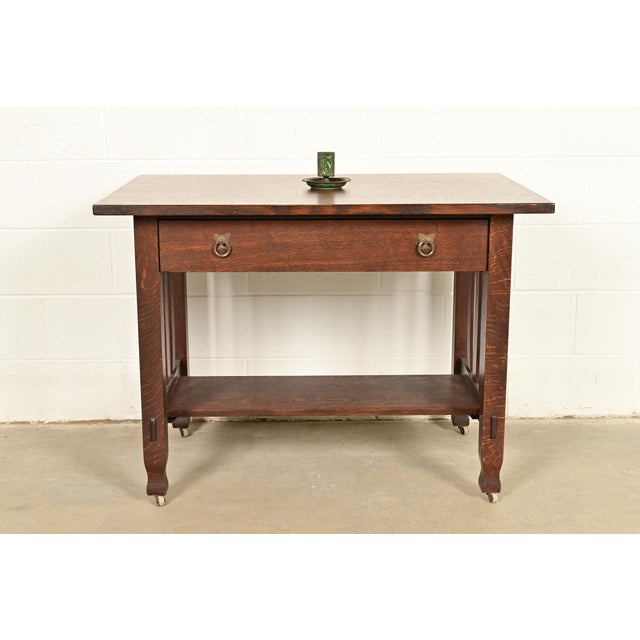 Apollo Studios New York Arts & Crafts Grapevine Pattern Bronze and Slag Glass Ashtray With Matchbox Holder For Sale - Image 11 of 12