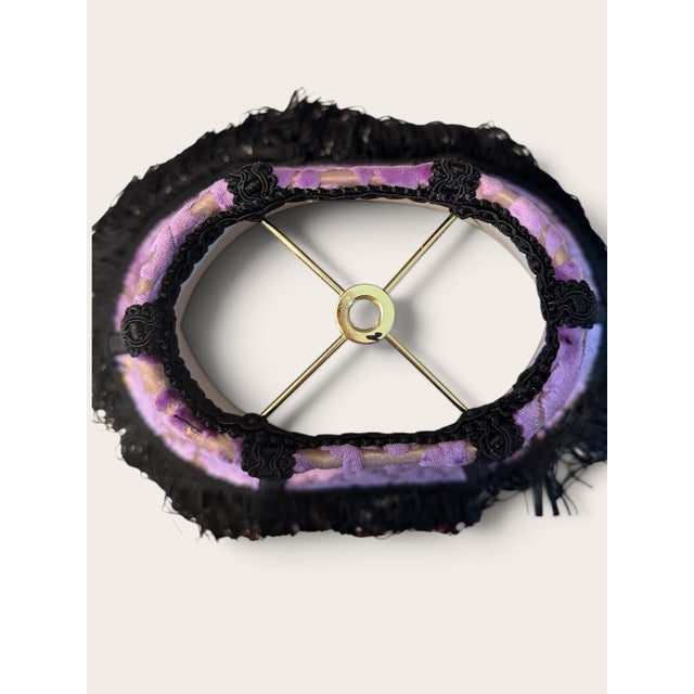 Vintage Purple Velvet & Gold Leaf Lamp Shade With Black Rayon Chainette Fringe For Sale - Image 4 of 6