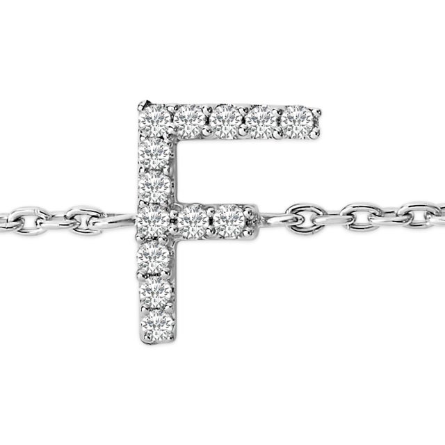 Contemporary 10K White Gold Diamond Accent "F" Initial Charm and Link Bracelet For Sale - Image 3 of 6