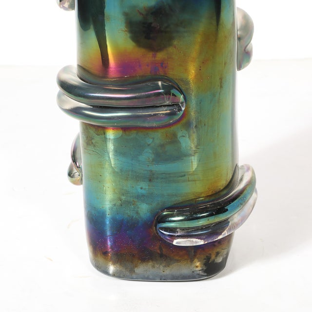 Pair of Mid-Century Hand-Blown Murano Iridescent Glass Vases For Sale - Image 13 of 14