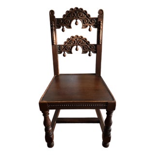 Antique Sligh Furniture Jacobean Revival Oak Dining/Hall Chair–Derbyshire and South Yorkshire Side Chair-Circa 1910s For Sale