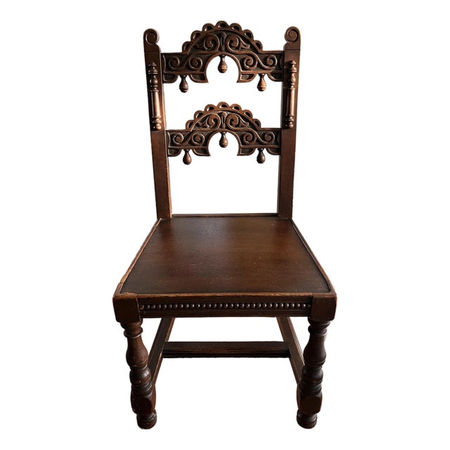 Antique Sligh Furniture Jacobean Revival Oak Dining/Hall Chair–Derbyshire and South Yorkshire Side Chair-Circa 1910s For Sale