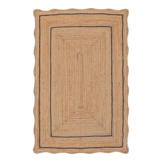Navy Natural Jute Wave Scallop Rug 2.5x4 Ft. For Sale