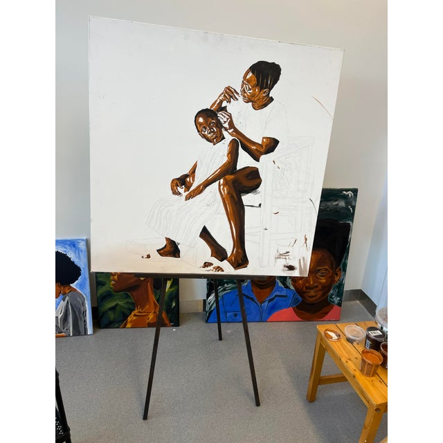 Textile The Grooming , Acrylic Painting on Canvas by Emmanuel Akolo For Sale - Image 7 of 11