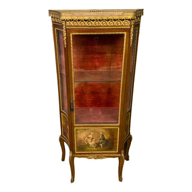 French Mahogany Vitrine by Vernis Martin, 1890 For Sale