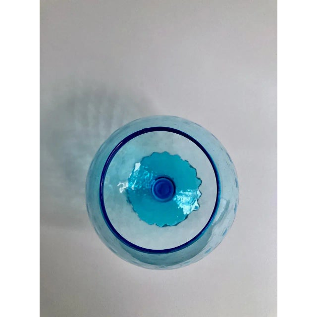 1960s Empoli Optic Aqua Art Glass Snifter Vase For Sale - Image 10 of 14