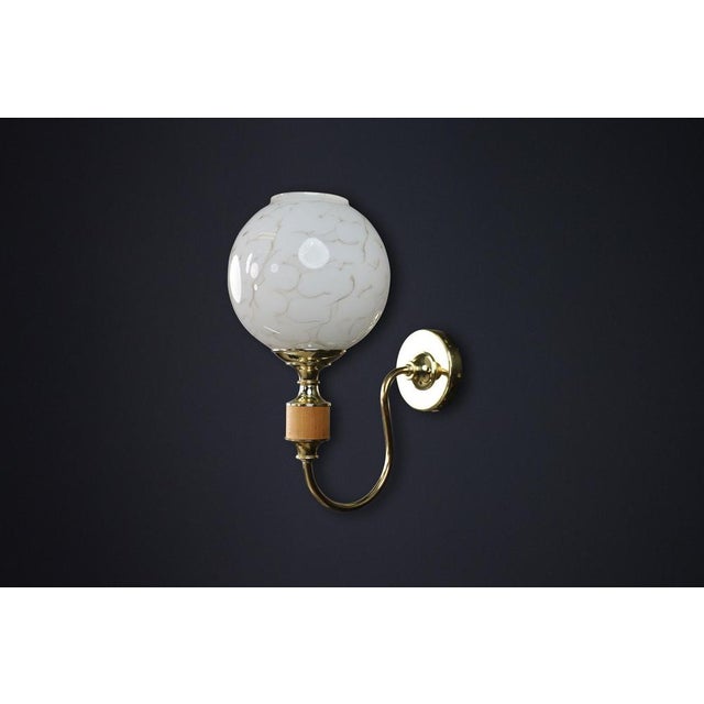 Mid-Century Modern Brass and Art Glass Wall Sconce, Czech Republic, 1970s For Sale - Image 3 of 9