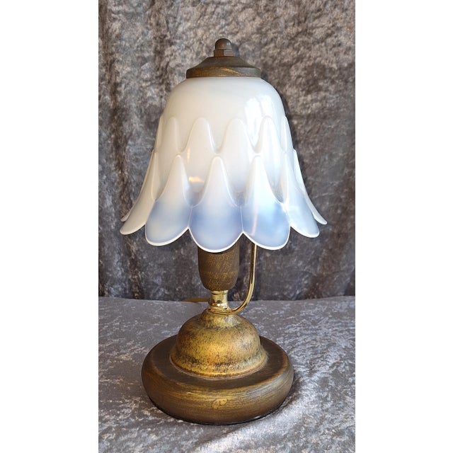 Vintage Table Lamp with Metal Base and Relief Glass Shade, 2000s, in Very Good conditions. Designed from 2000 European...