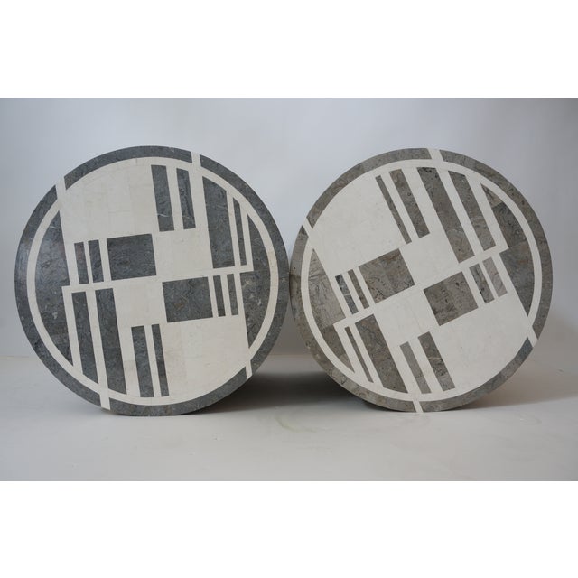 This stylish set of Art Deco style tessellated marble side tables dates to the 1980s and are attributed to Maitland Smith....