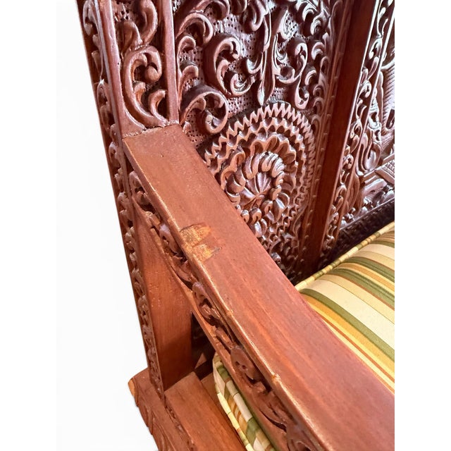 Vintage Thai Hand-Carved Teak Elephant Motif Settee / Currule Chair For Sale In West Palm - Image 6 of 8