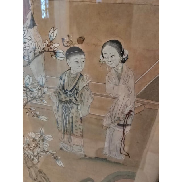 A superb antique chinese painting in a pre mid century frame ( guaranteed over 75 years old or older hand painted ) ....