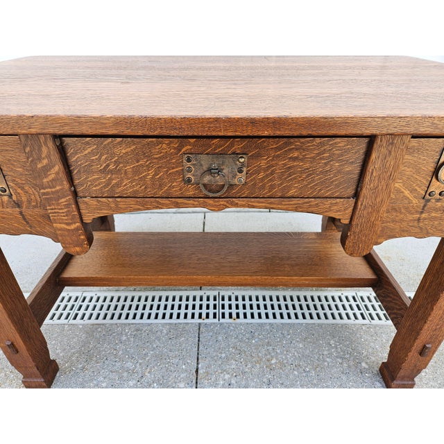 Arts and Crafts Mission Oak Desk -Attributed to Imperial Furniture For Sale - Image 11 of 14