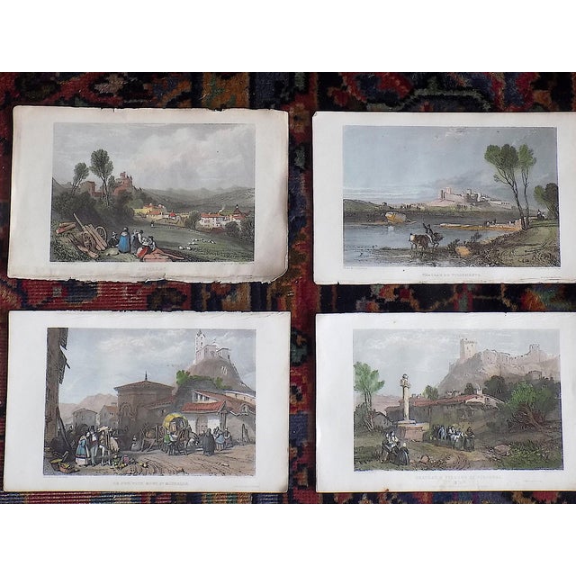 Realism Authentic Antique Early J.D.Harding 19th Century Hand Colored Engraved Views of France - Set of 15 For Sale - Image 3 of 8