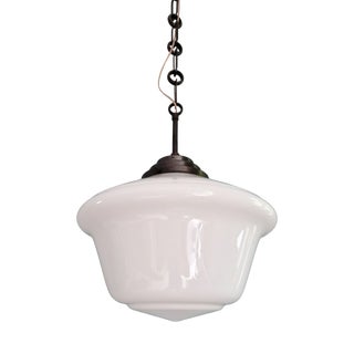 Large Art Deco Pendant Light in White Opaline Glass, 1930s For Sale