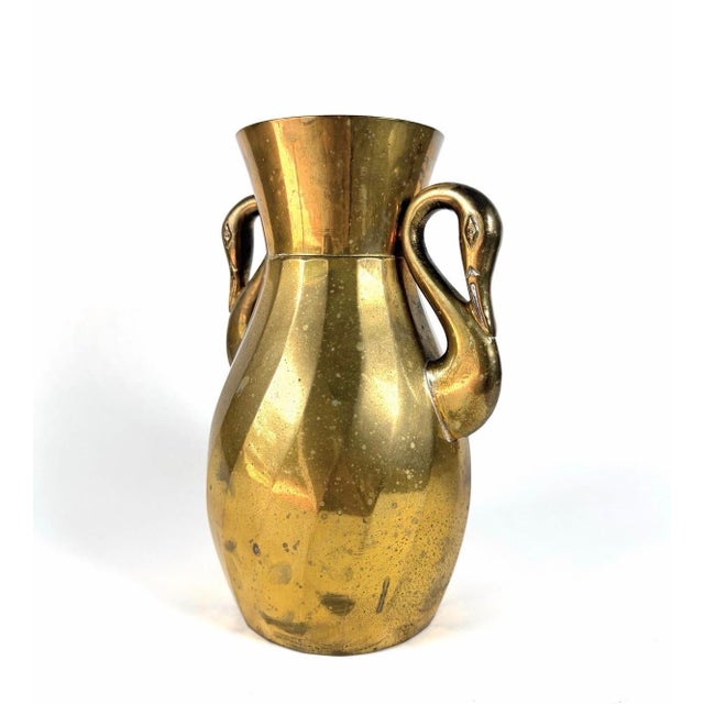 Art Nouveau Vintage Brass Swan Handle Vase For Sale - Image 3 of 6