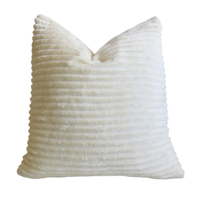 2020s Creamy White Natural Ultra Soft Plush Ribbed Feathers/Down Pillow 18” Square For Sale - Image 5 of 7