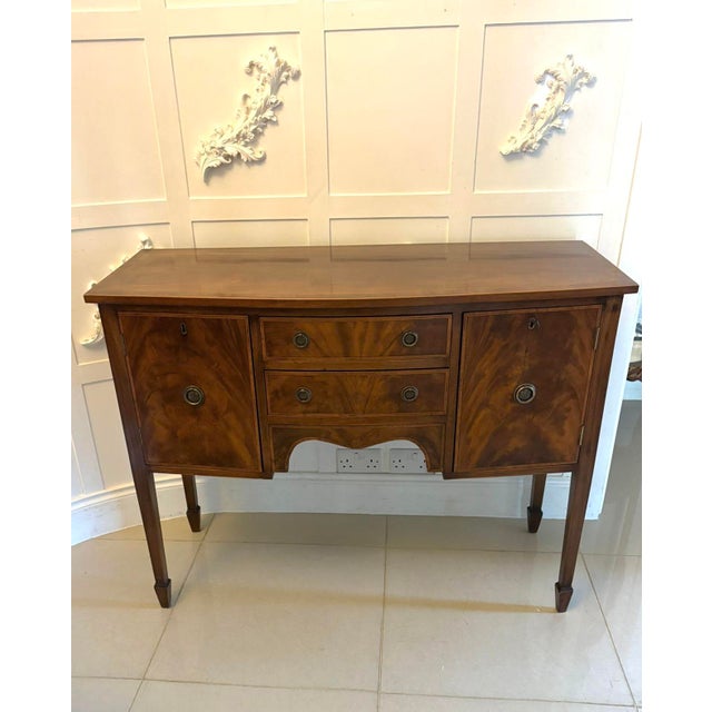 Antique Edwardian Flame Mahogany Bow Front Sideboard, 1900 For Sale - Image 4 of 16