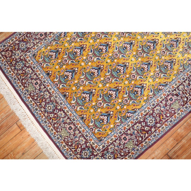 Persian Vintage Persian Isfahan Part Silk Carpet - 3'7" x 5'6" For Sale - Image 3 of 10