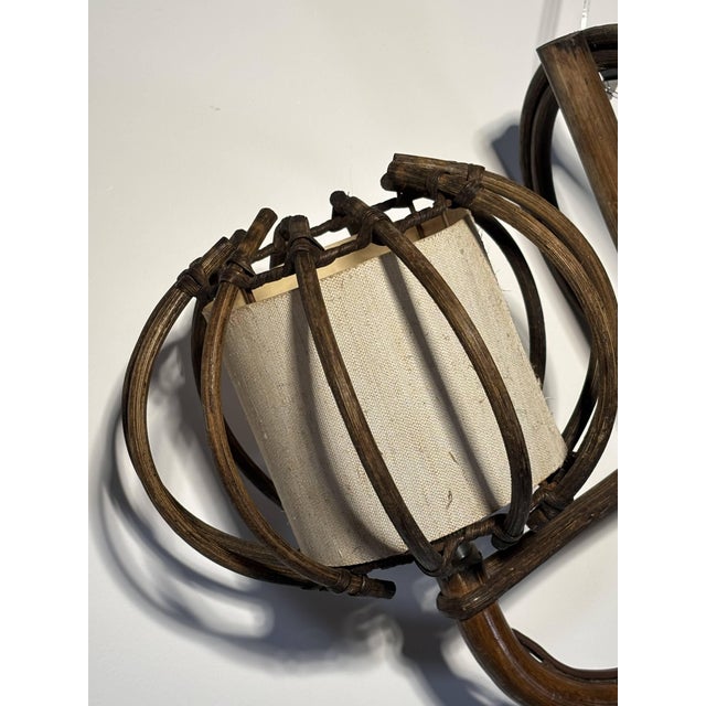 Wall Sconce in Bent Rattan and Canvas by Louis Sognot, 1950 For Sale - Image 9 of 11